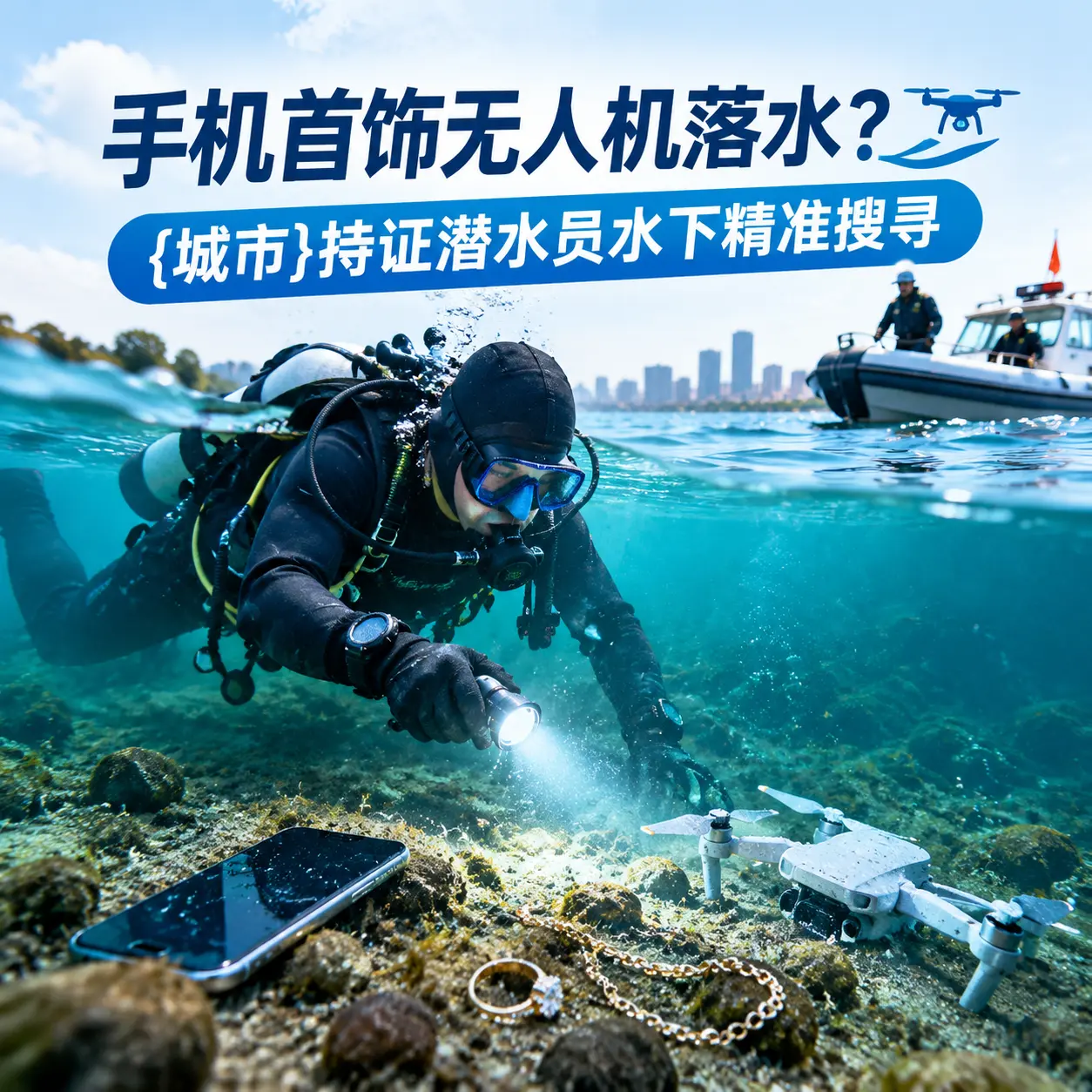 手机首饰无人机落水？金乡持证潜水员水下精准搜寻