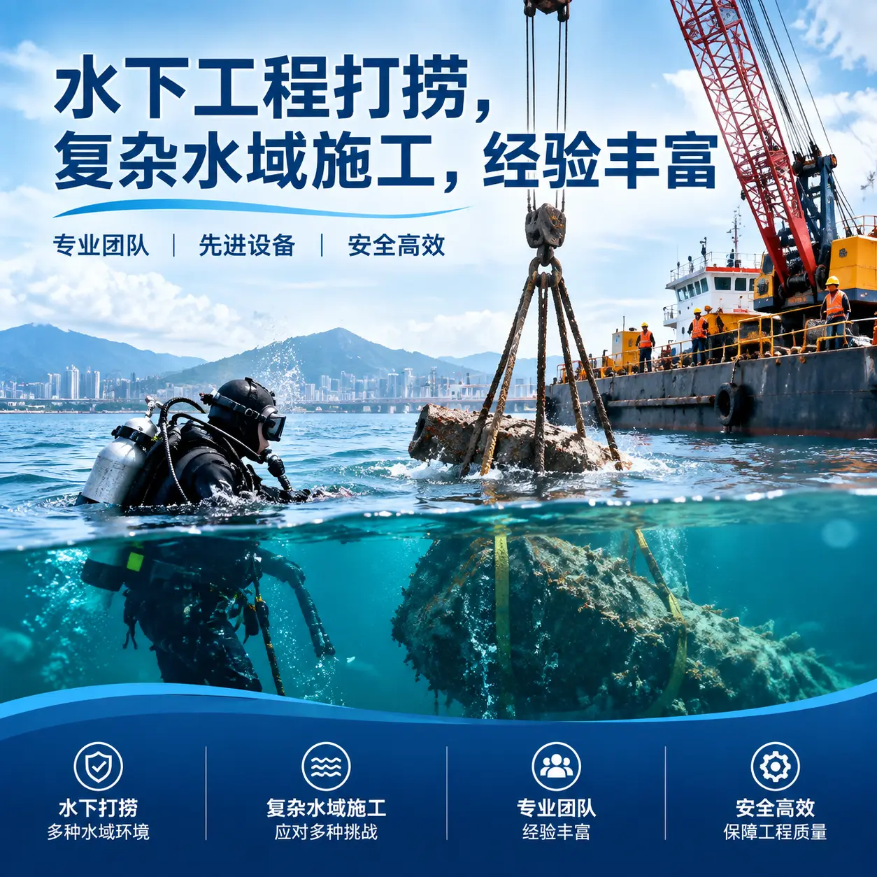 水下工程打捞，复杂水域施工，经验丰富金乡